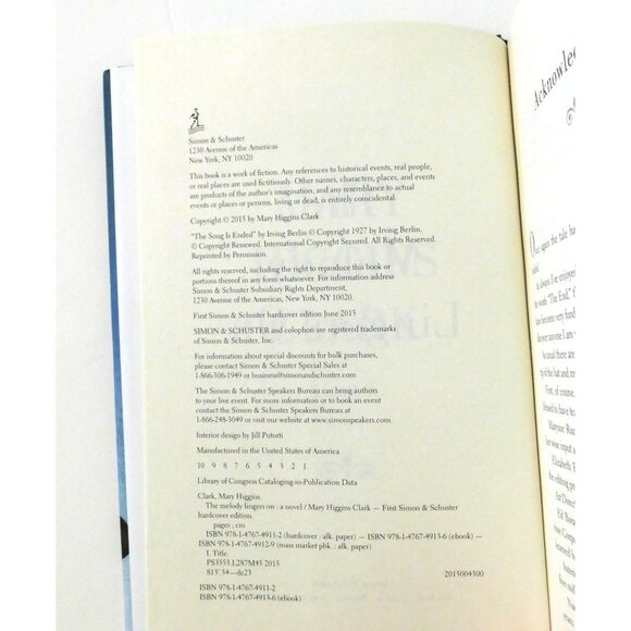 The Melody Lingers On By Mary Higgins Clark 1st Ed 2015 Hardcover Jacket - Picture 5 of 6